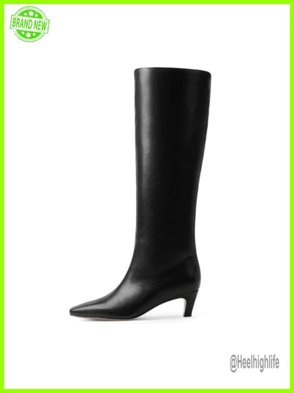 Knee High Boots Square Toe Kitten Heel Tall Faux Leather Women